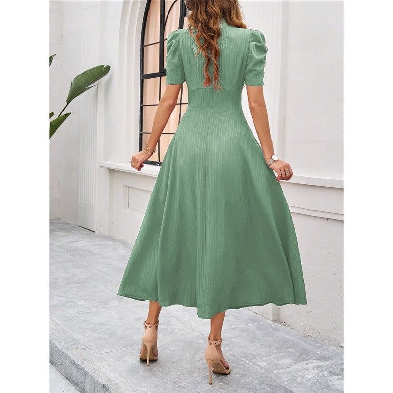 Short Sleeve Solid Color A-Line Maxi Dress
