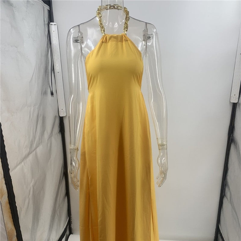 Halter Neck Swing Backless Dress in Solid Color
