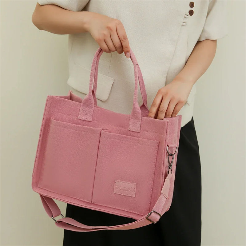 Women's Canvas Tote Bag Large Capacity Multi Pocket Shoulder Crossbody Messenger Bag