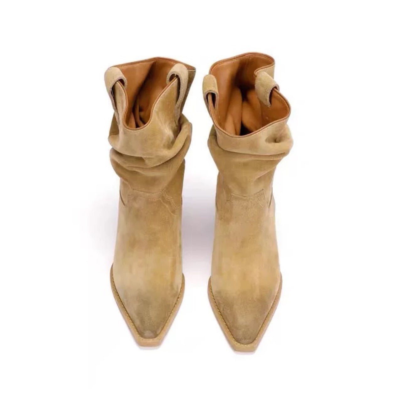 Women's Suede Pointed-Toe Chunky Heel Ankle Boots | Slip-On Mid-Calf Boots