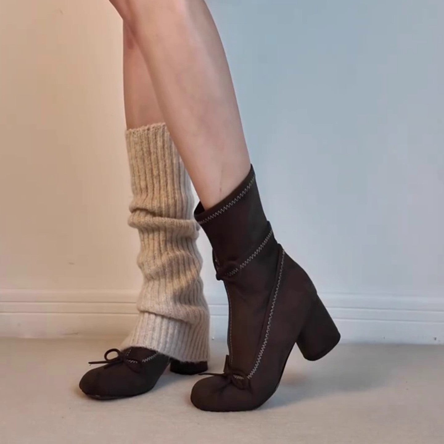 Women's French-Style Chunky Heel Boots | Suede Side Zipper Ankle Boots