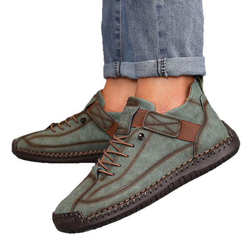 Hand-Stitched Leather Boots for Men & Women - Casual Outdoor Lace-Up Boots with Rubber Sole
