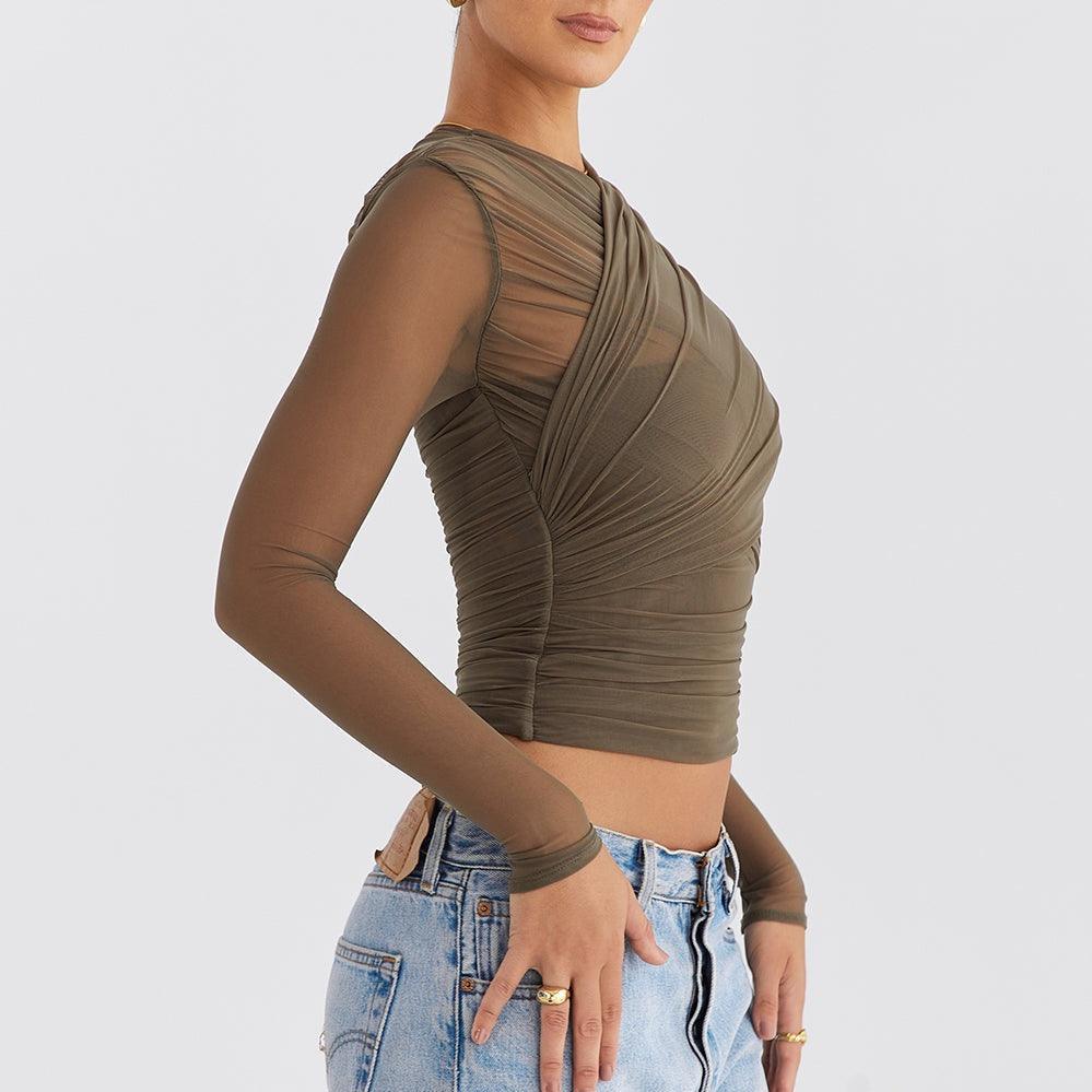 Endless Love Army Green Mesh Long Sleeve Top