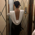 Esme Draped Neck Padded Shoulder White Blouse