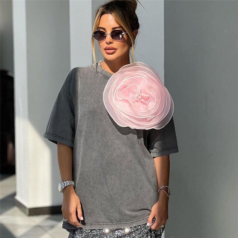 Water-Dyed Solid Color Cotton T-Shirt with Waxed Finish