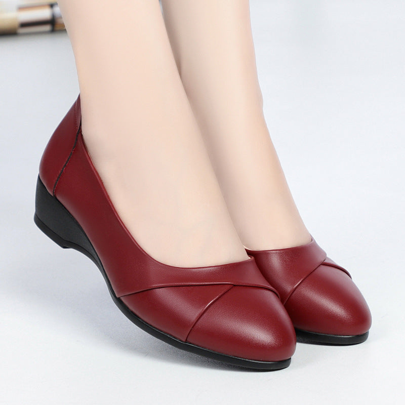 Women's Casual Round Toe Minimalist Low Heel Shoes | Cowhide Leather Flats
