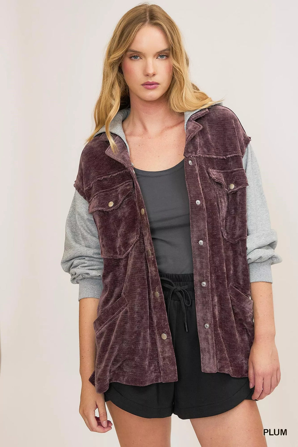 Contrast Hooded Chenille Jacket