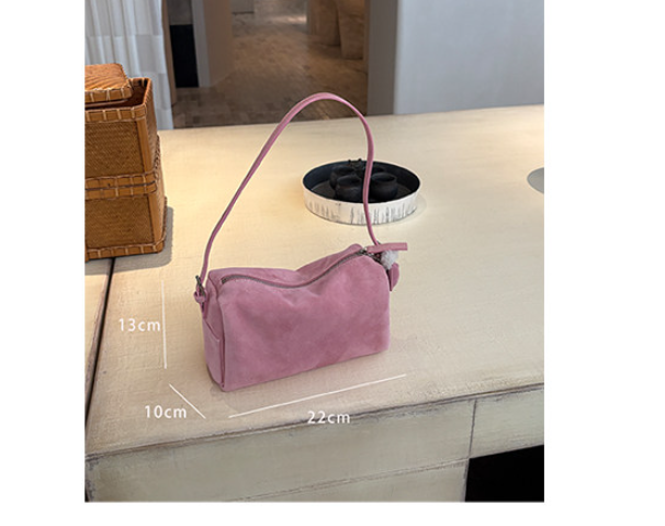 Women's Suede Barrel Tote & Shoulder Bag – Zippered Minimalist Handbag