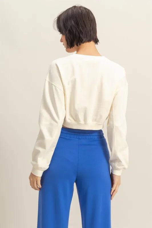 Crew Neck Long Sleeve Crop Sweatshirt