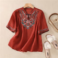 Embroidered Buttonholes Loose Fit Short Sleeve Shirt