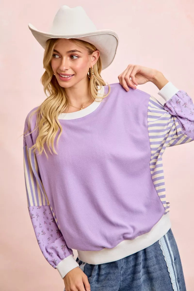 Mix and Match Sweatshirt with Floral Sleeve Striped
