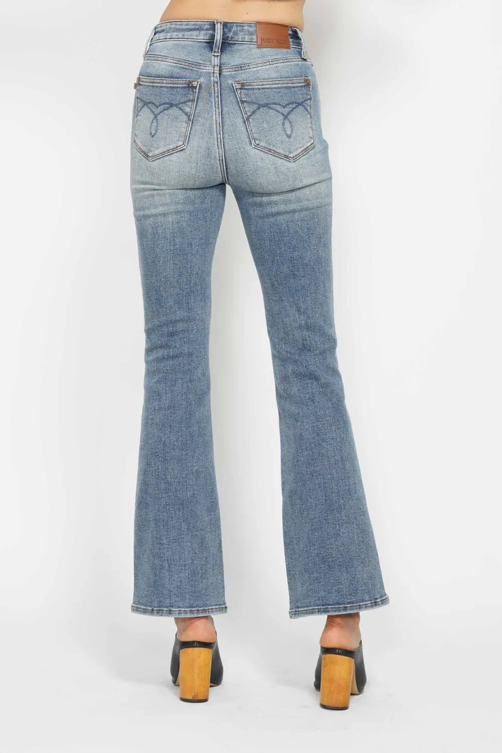 Full Size Tummy Control Back Embroidered Pocketed Bootcut Jeans Plus Size