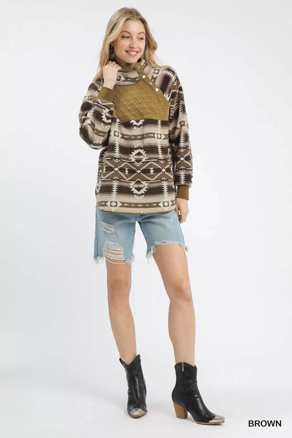 Aztec Print Sherpa Pullover
