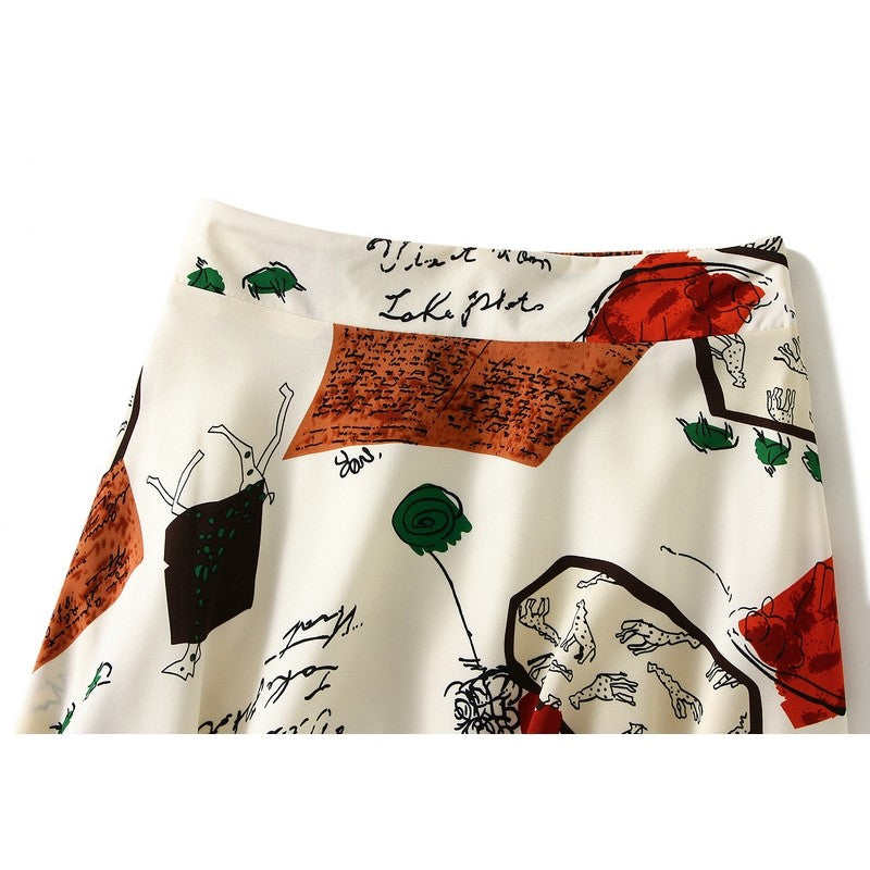 Vintage Floral Print Chiffon A-Line Maxi Skirt