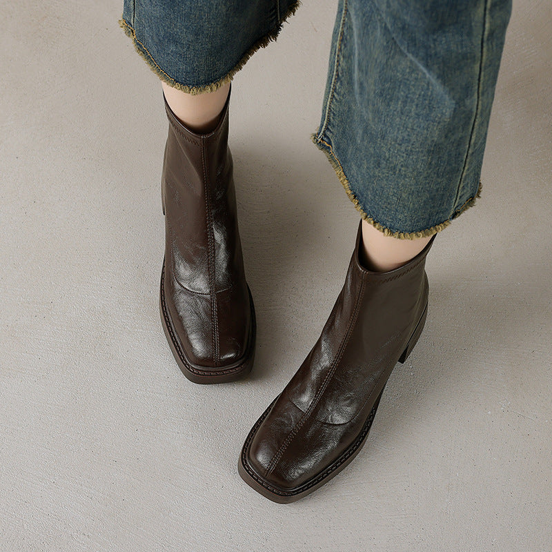 Women's Chunky Heel Square Toe Ankle Boots - Waterproof Non-Slip Mid Heel Boots