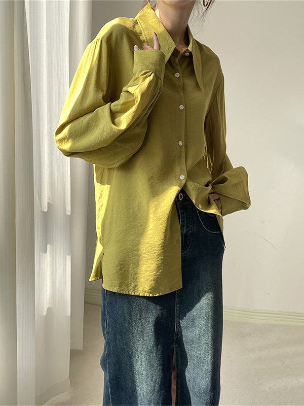 Loose Puff Sleeves Pleated Split-Joint Sun Protection Lapel Blouses