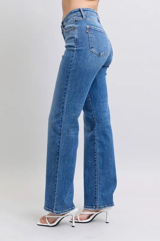 Full Size High Waist V-Front Vintage Wash Straight Jeans Plus Size