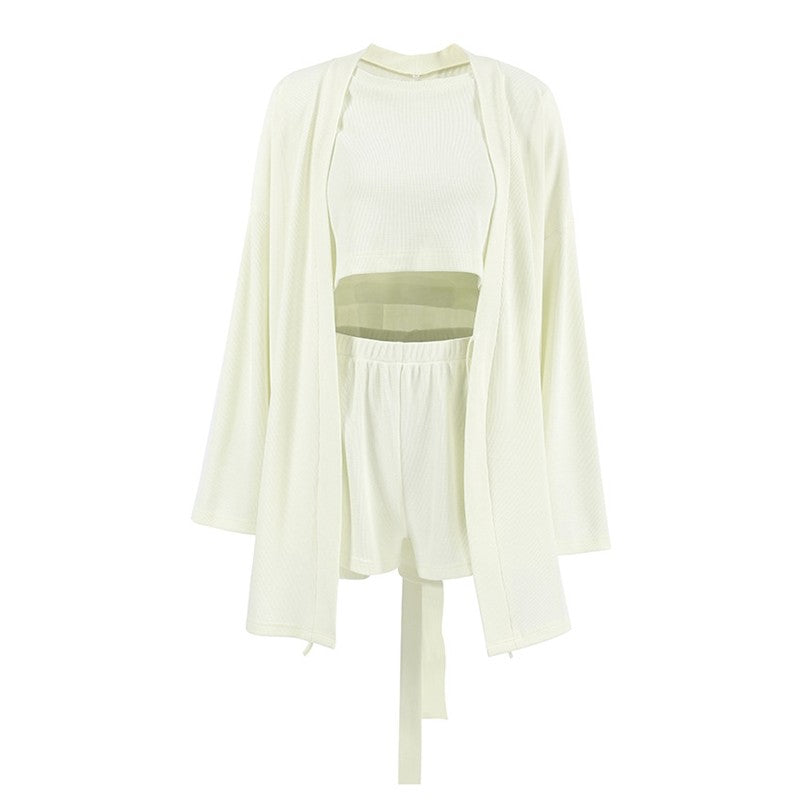 Waffle Knit Grid Shorts and Short Sleeve Pajama Set