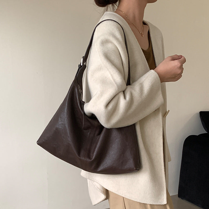 Genuine Full-Grain Cowhide Leather Shoulder Tote Bag – Soft Structured Women's Handbag