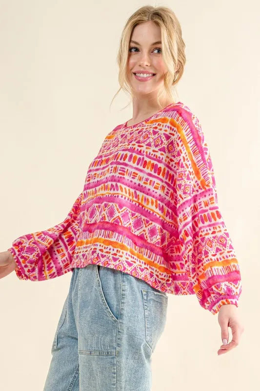 Cozy Textured Printed Casual Top