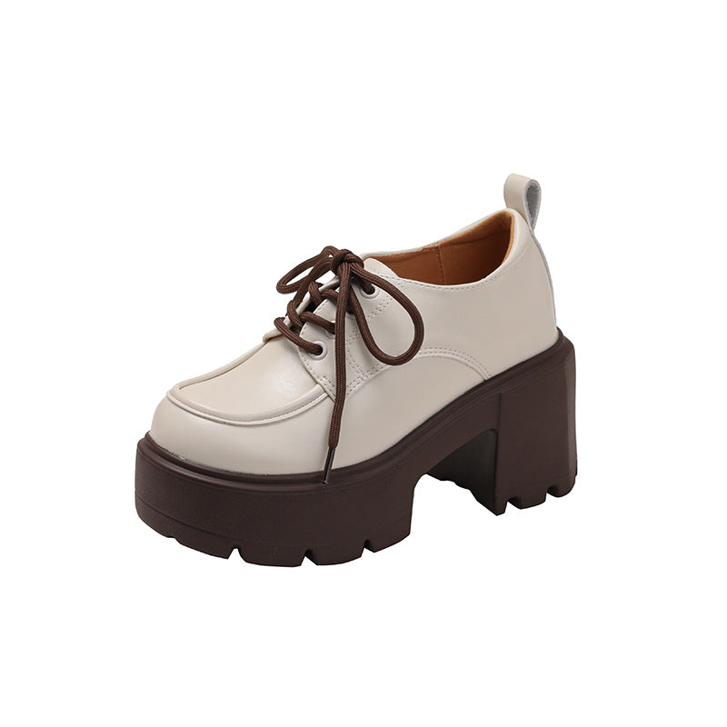 Chunky-Sole Lace-Up Loafers With Thick Chunky Heel | Women's Platform Shoes