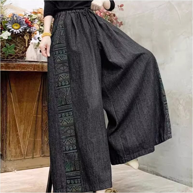 Drawstring High-Waisted Wide Leg Pants With Floral Print