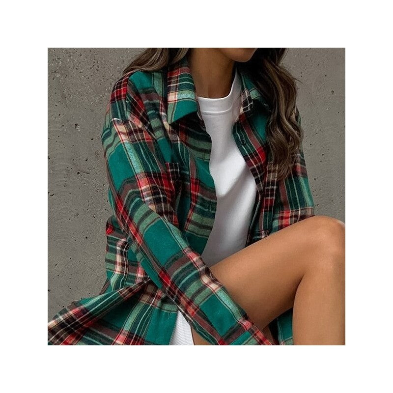 Casual Loose-Fit Plaid Long Sleeve Shirt