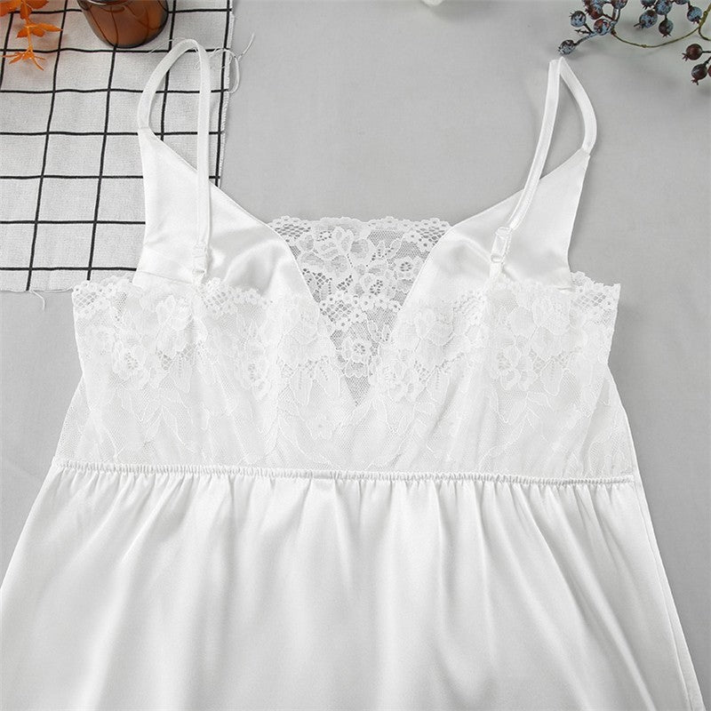 Lace Patchwork Nightdress and Robe Set with Adjustable Straps - Elegant Loungewear