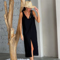 Long-Sleeve Cotton Linen Split Comfortable Pajama Set for Women