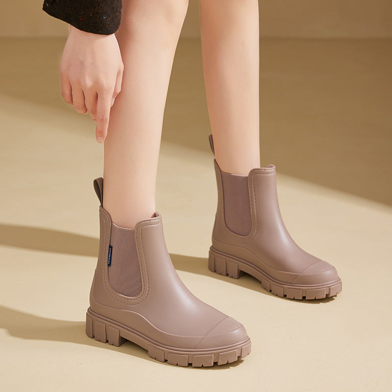 Women's Mid-Calf Rain Boots – Waterproof PVC Slip-On Boots with Mid Heel | Sizes 36–43