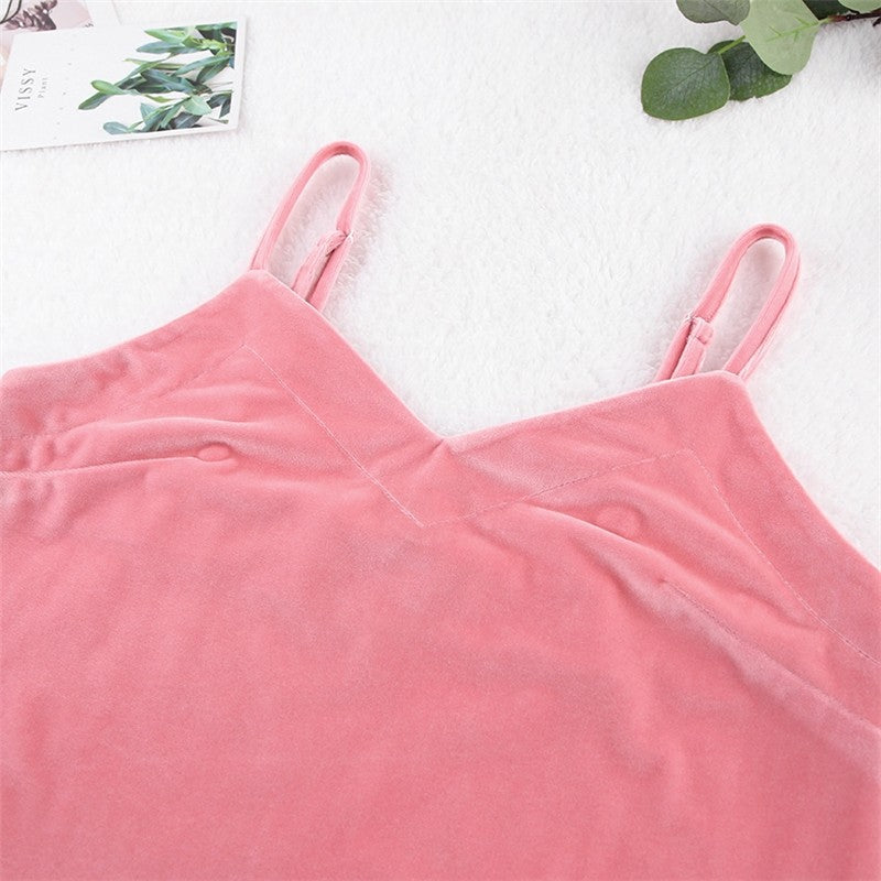 Velvet Sleeveless Tank Top and Shorts Pajama Set