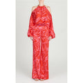 Printing Halterneck Hollow Shoulders Long Sleeve Top And Wide Leg Pants Two Pieces Suits