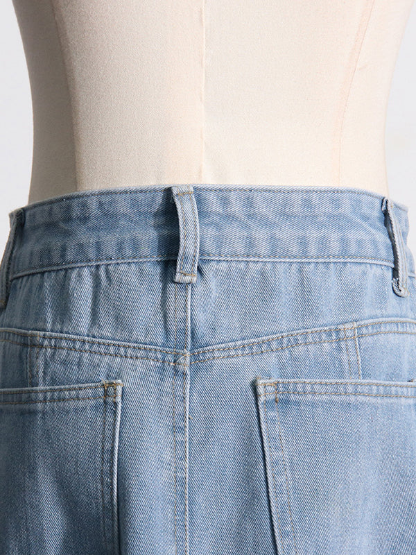 High Waisted Loose Buckle Split-Back Split-Joint Streamer Zipper Skirts