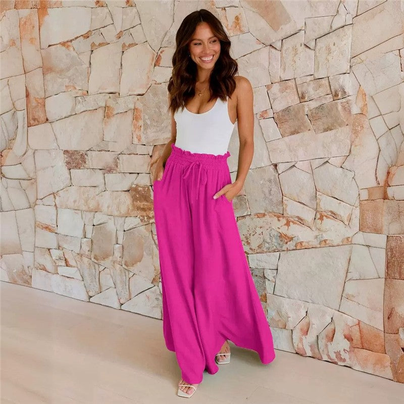 Relaxed Fit Solid Color Wide-Leg Trousers