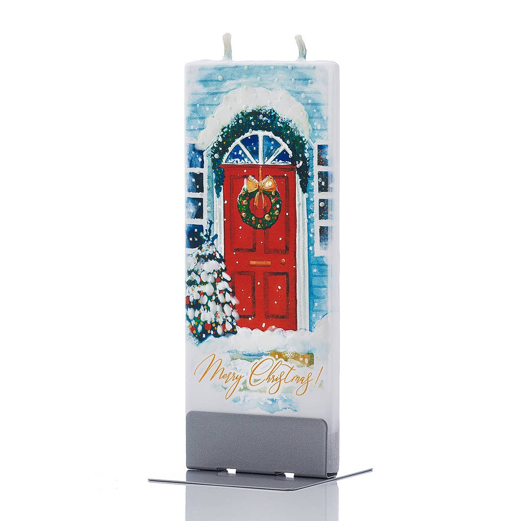 Flatyz Merry Christmas Front Door with Wreath Candle