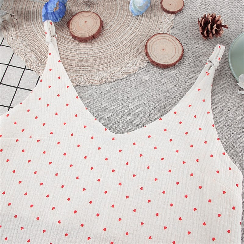Heart Print White Thin Strap Nightgown