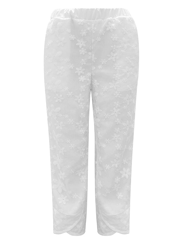 Loose Ninth Pants Elasticity Embroidered Pockets Solid Color Pants Trousers
