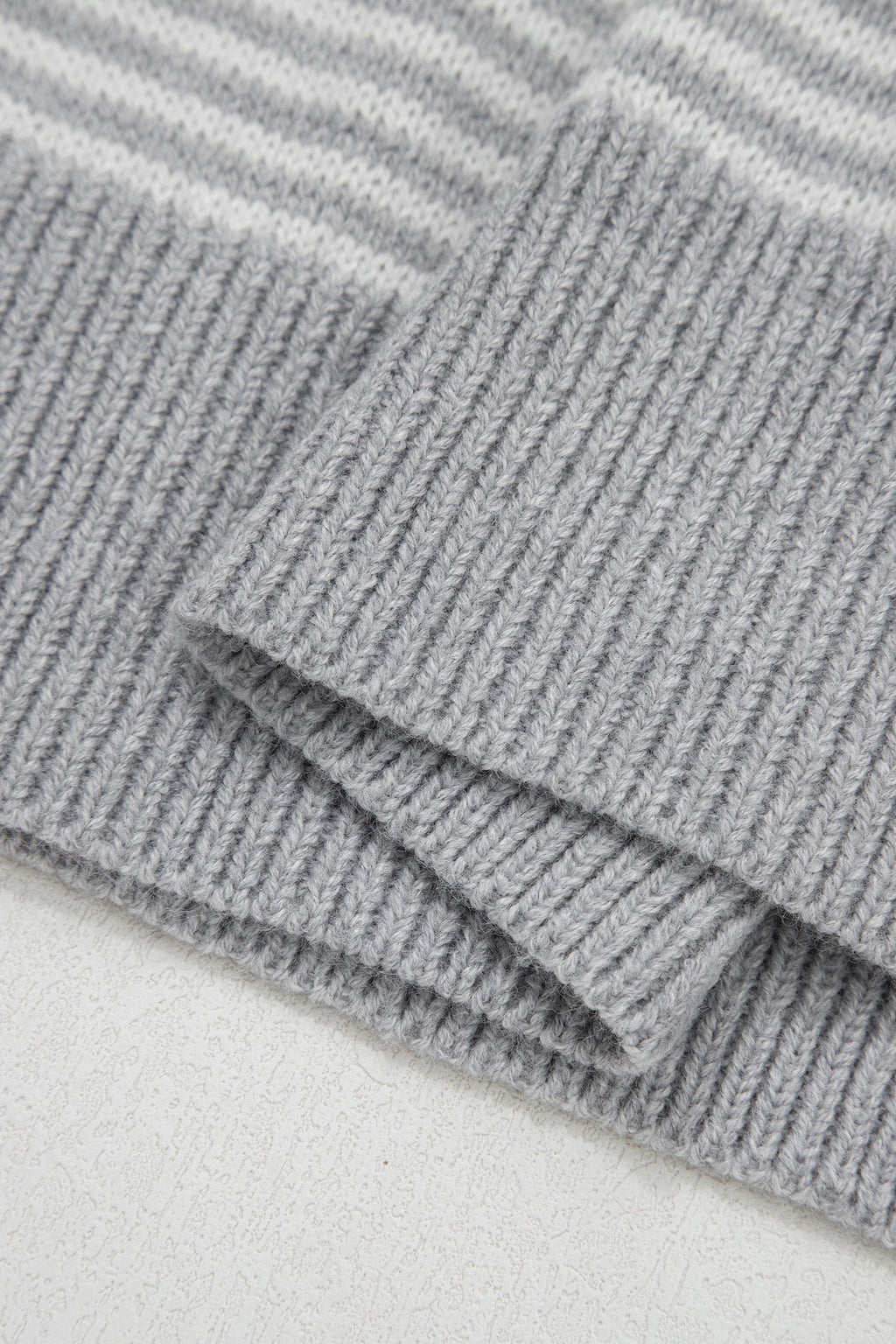Gray Stripe Contrast Heart Pattern Valentine Knit Sweater