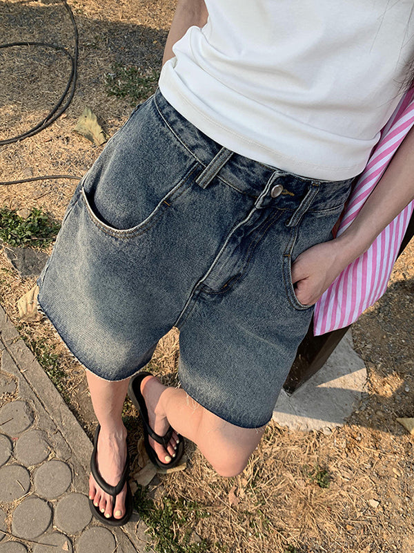 High Waisted Loose Split-Joint Denim Shorts Shorts Bottoms