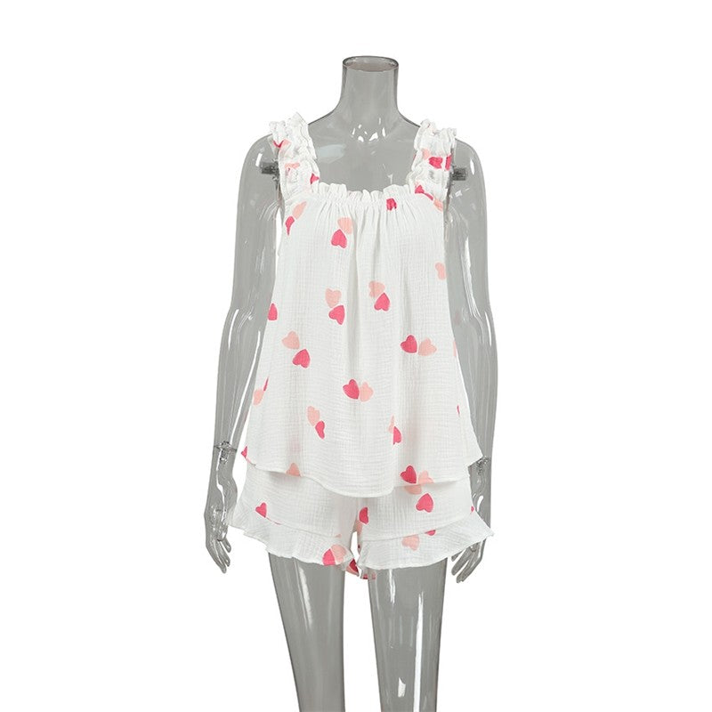 Floral Printed Sleeveless Crop Top Pajama Set