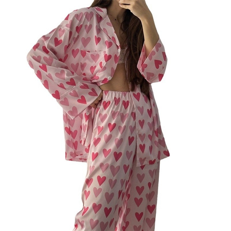 Heart Print Pink Women's Pajama Set