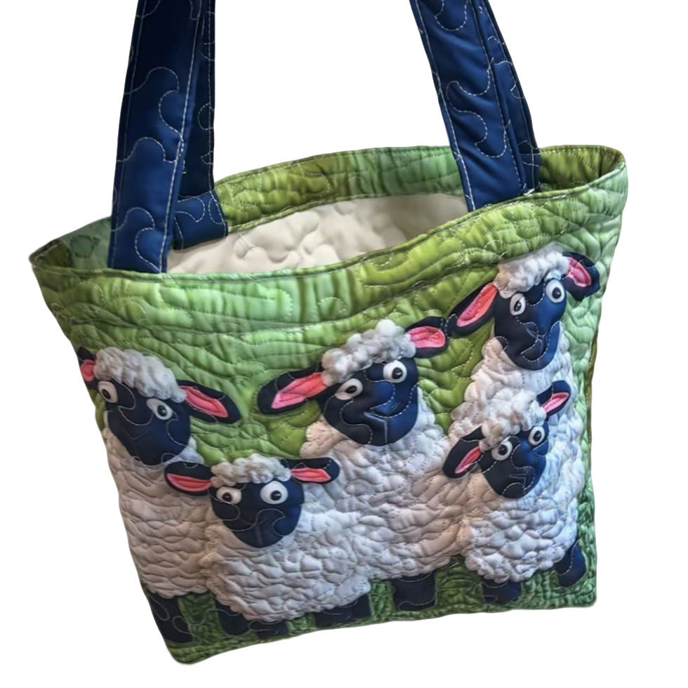 Quilted Digital Print Tote Bag - High Capacity Women's Shoulder Bag with Embroidery