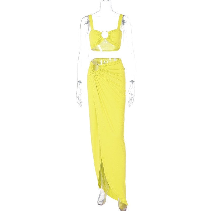 Strapless Ruched Bodycon Dress Set with Side Slit