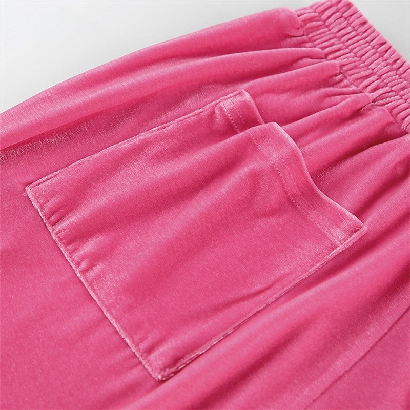 Velvet Drawstring Hoodie and Wide Leg Pants Sports Casual Suit
