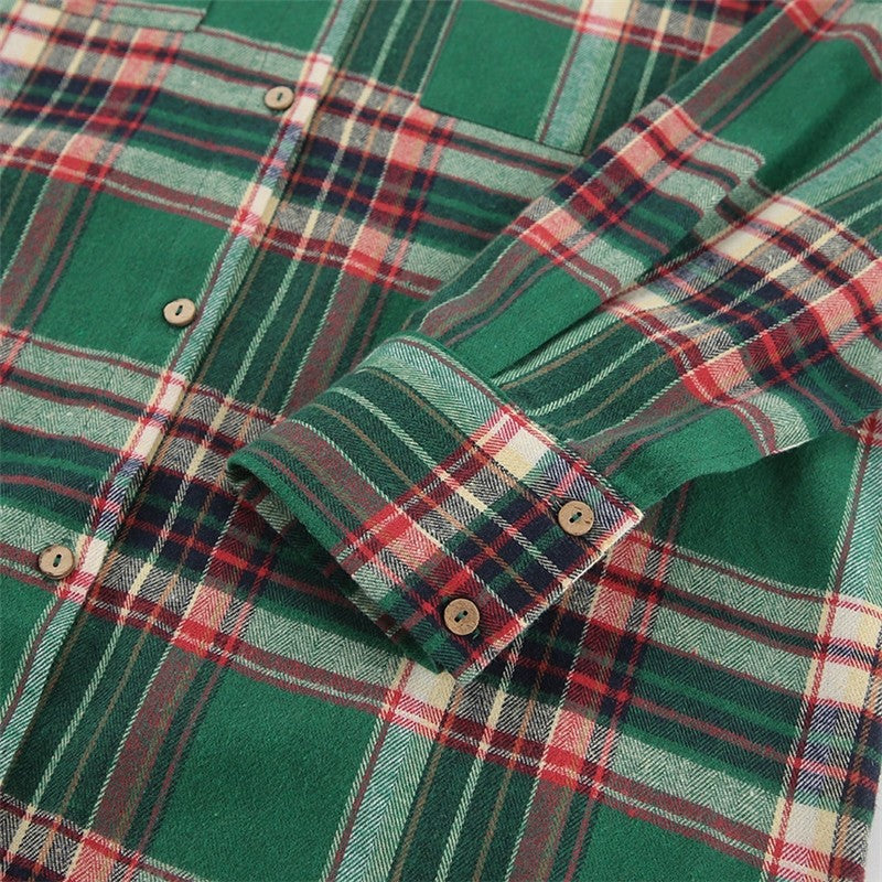 Casual Loose-Fit Plaid Long Sleeve Shirt