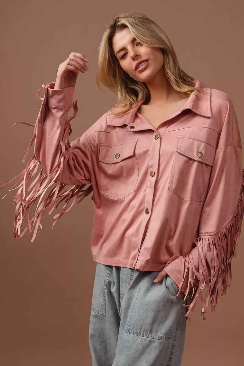 Suede Fringe Long Sleeve Jacket
