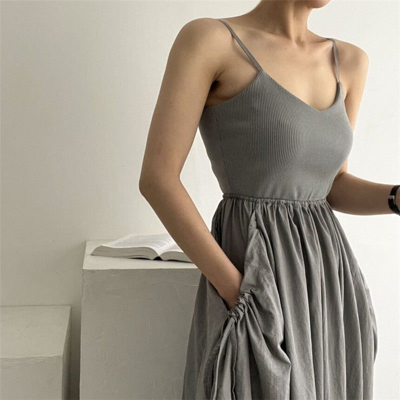 Solid Color U-Neck Backless Pleated Waistband Sling Dress

Suggested Optimized Title: "Chic