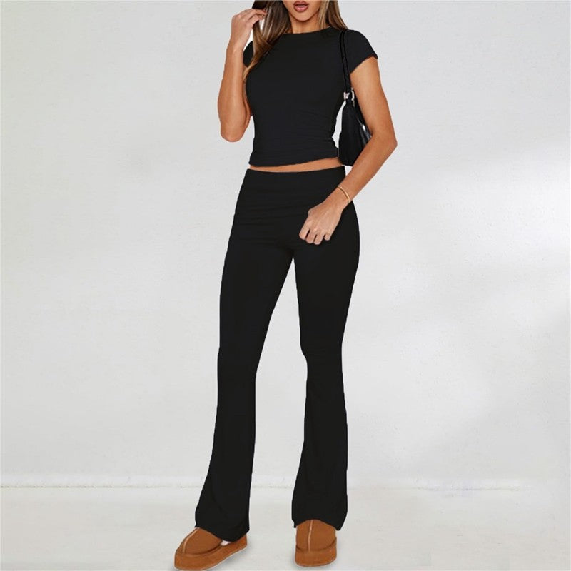 Slim Fit Solid Color Casual Short Sleeve Suit