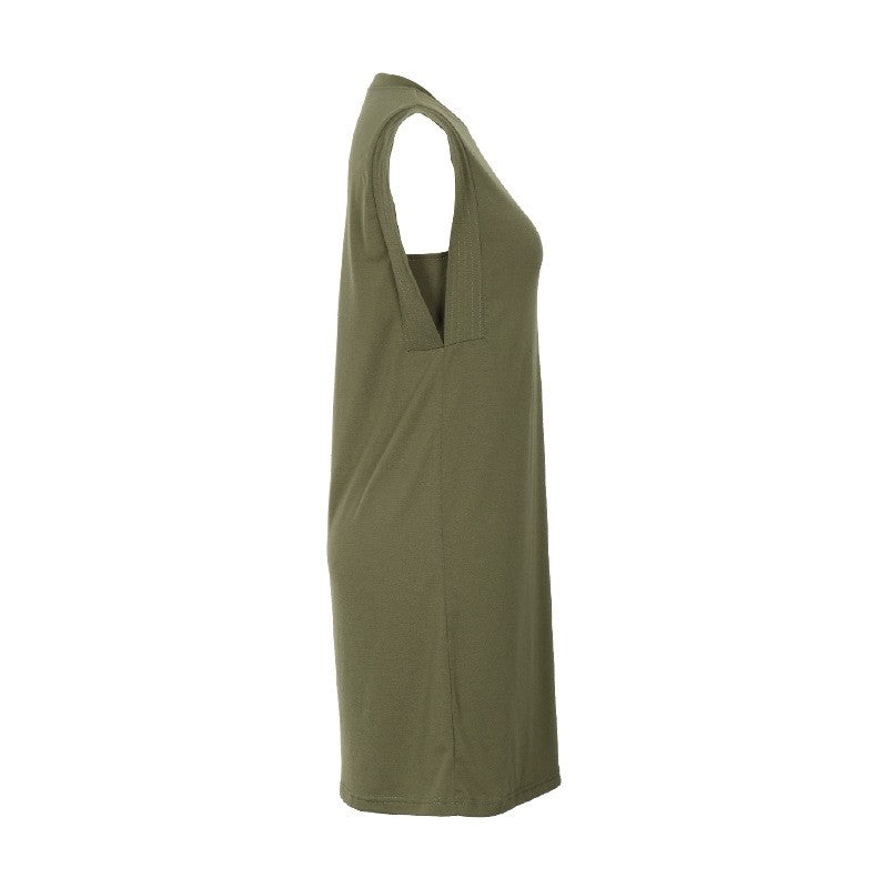 Sleeveless Loose Fit Solid Color T-Shirt Dress