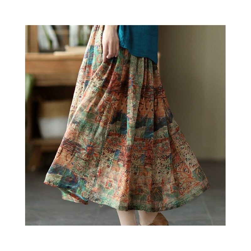Flowy Floral Print Maxi Skirt with Elastic Waistband